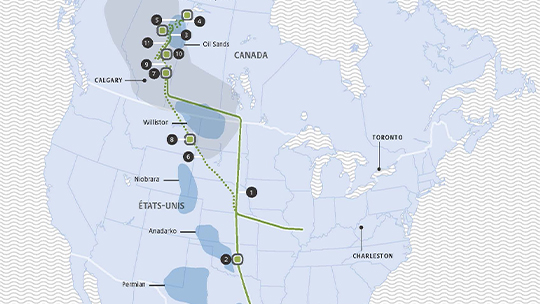 Carte des actifs de pétrole et de liquides